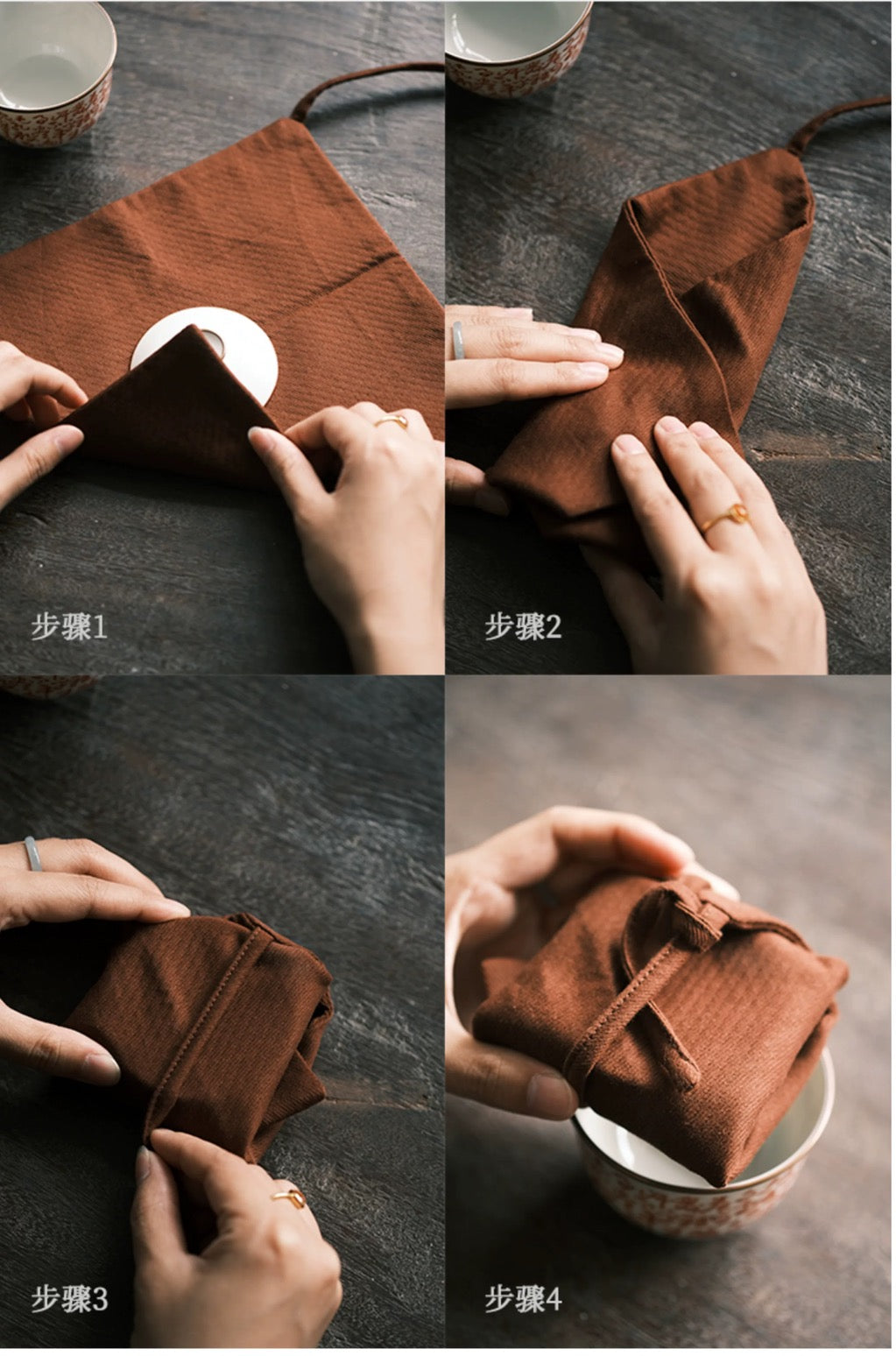 Pure handmade cloth red cloud yarn one pot four cups bag teapot tea bag portable travel teacup tea set storage bag