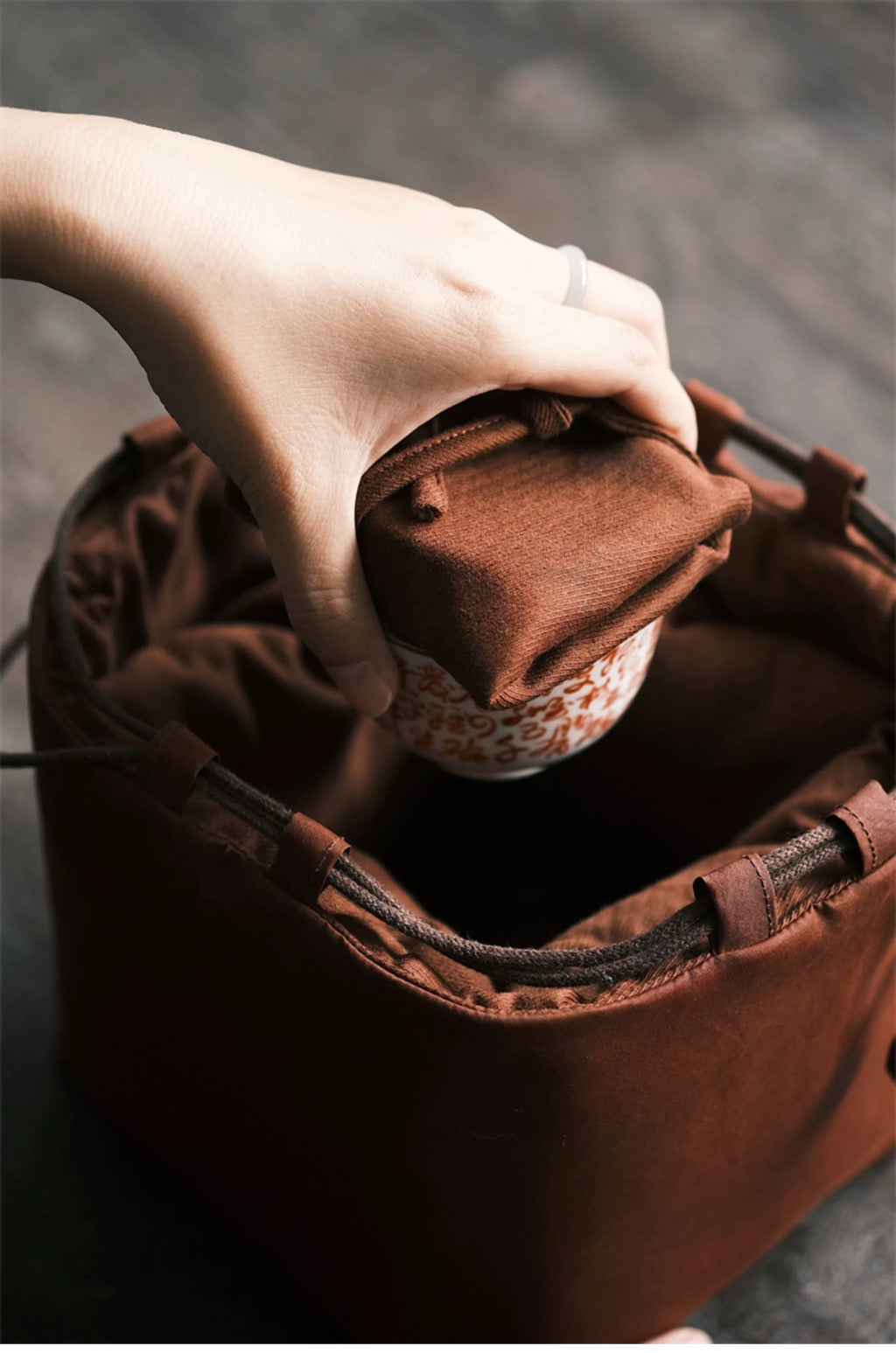 Pure handmade cloth red cloud yarn one pot four cups bag teapot tea bag portable travel teacup tea set storage bag